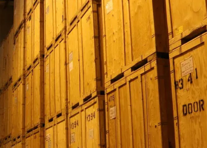 Containerised storage in a warehouse.